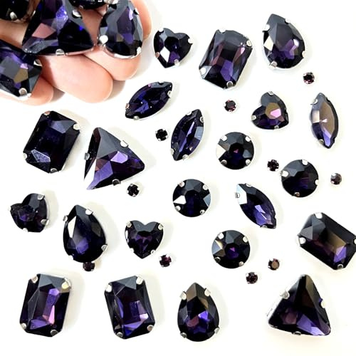Yixinly 236 Pezzi Strass da Cucire, Pietre da Cucire, Strass di Vetro Cuciti a Forme Miste Cristalli Decorativi da Cucire, Applicabile a Gioielli Artigianato Vestiti Abbigliamento (Viola)