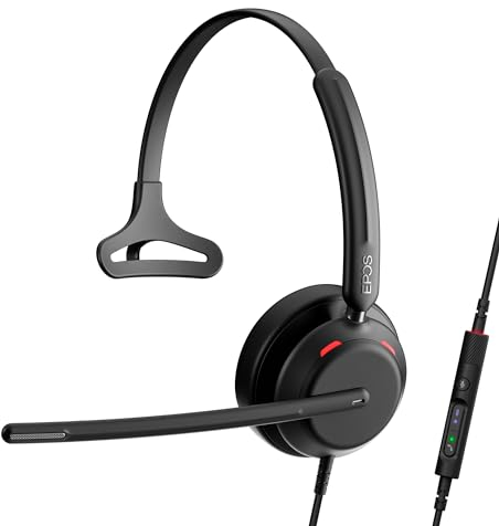 EPOS Impact 730 Casque Mono Filaire USB-C & USB-A pour PC avec Micro Anti-Bruit, Commandes in-Line, Son Haute Performance, Confort Longue Durée pour Appels Business, Bureau et Télétravail
