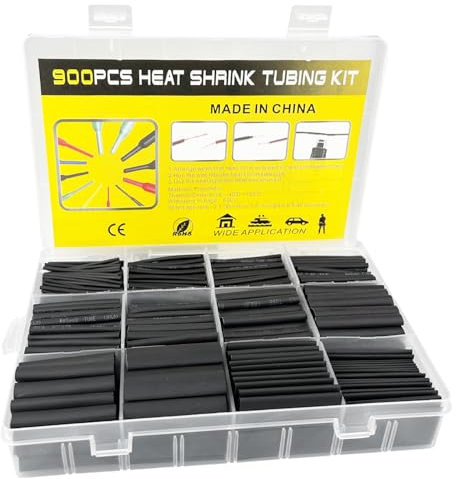 Gentpovth 900 piezas de tubo termorretráctil 2:1, 12 Tamaños con Estuche, Protección Aislante Ignífugo Cinta Juego De Manguitos, Funda Termoretractil para Cables Aislamiento Eléctrico