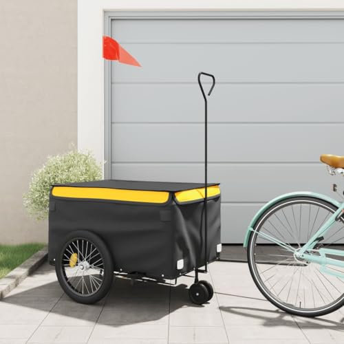 LAPOOH Fahrradanhänger Schwarz und Gelb 45 kg Eisen, Fahrrad Anhänger, Lastenanhänger, Handwagen, Fahrrad-lastenanhänger, Lastenfahrrad - 94113