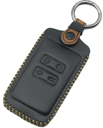 QIULIFAN Schlüsselhülle für Renault Fob 4 Tasten Kunstleder Schlüsselgehäuse mit Schlüsselring für Renault Megane Clio Captur Kadjar Espace Dacia Duster, Schwarz