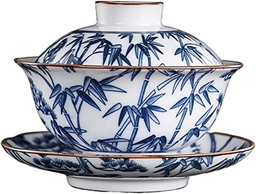Retro-Terrine-Schüssel-Teetasse, Kung-Fu-Teeservice, bedeckte Schüssel, Teetasse, Vintage, blau-weißes Porzellan, Gaiwan, handgefertigte Keramik-Teetasse, tragbare Reise-Teeschale, Heim-Teegeschirr,
