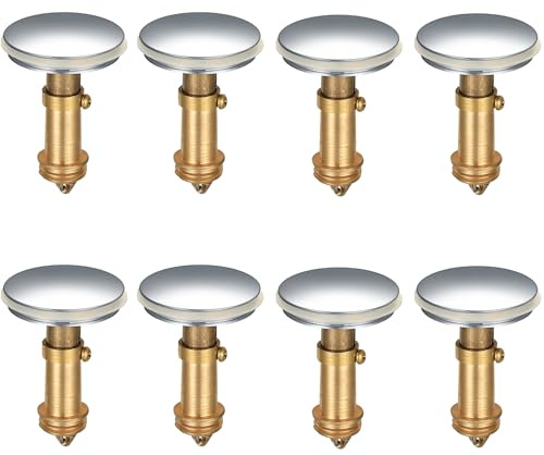 8 PCS 38mm Pop Up Sink Plugs, Bathroom Push Drain Stopper, Brass Chrome | 38mm Pop Up Sink Plugs, Bathroom Push Drain Stopper, Click Clack Sprung Replacement, Basin Plug for Kitchen Washbasin Bath