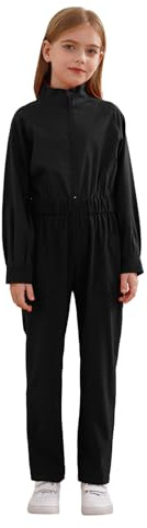 Freebily Unisex Kinder Arbeitsoverall Langarm Mit Elastische Taillenband Klempner Mechaniker Overall Einteilige Arbeitskleidung Schwarz 158-164