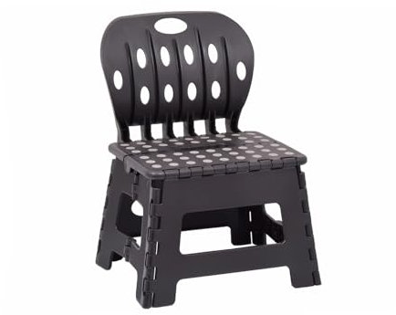 Sgabello Pieghevole Sedia con Schienale Scaletta Adulti Bambini Portata Max 90Kg Salvaspazio con Maniglia 29x22x42cm