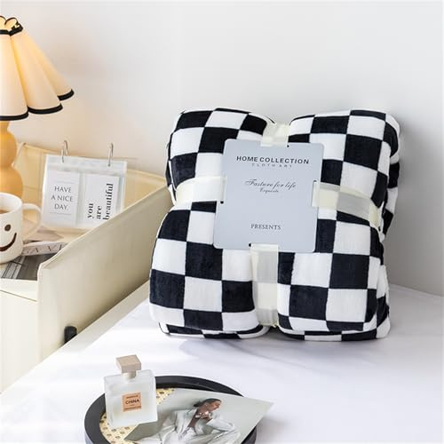 Highdi Kuscheldecke Flauschig, Schachbrett Winterdecke Warme Wohndecke Flauschige Decke Couchdecke Überwurf Fleecedecke als Tagesdecke Sofadecke Bett oder Sofaüberwurf Blanket (200 * 230CM,Schwarz)