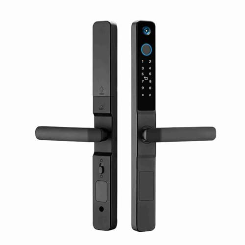 SHUAIGUO Smart Lock mit Kamera, schlüsselloser Türgriff, ultradünnes biometrisches Türschloss aus Edelstahl, Tuya-App-Fernbedienung, WiFi Smart Lock für 35–120 mm Büro-, Heim- und Schlafzimmertüren