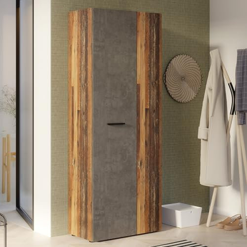 Forte NET106 Armario Multiusos 70 180, Armario de aspiradora, Armario de 2 Puertas con estantes de Madera de Roble Vintage, 68,7 cm de Ancho x 181,1 cm de Alto x 36,5 cm de Profundidad