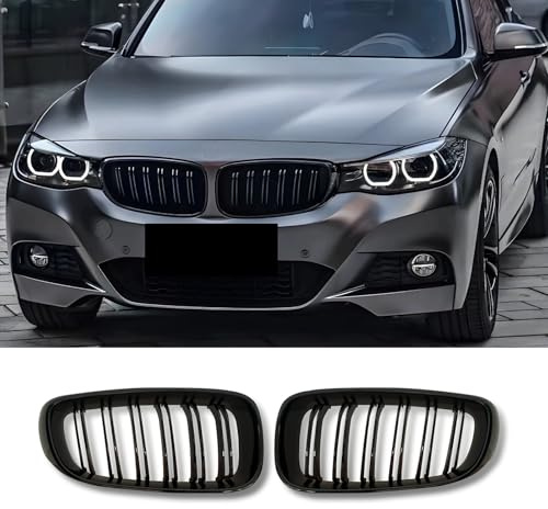 Hengjiayao F34 Parrilla Rejilla De Radiador para para BMW Serie 3 F34 GT 2013-2018 Brillante Accesorios Doble Puente Deportiva Negro(For 3er F34 2013-2018)