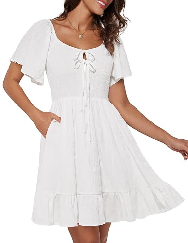 GRACE KARIN Women Summer Short Ruffle Sleeve Dress Dressy Tie Front Mini Dresses Party Vacation Beach Casual Dress
