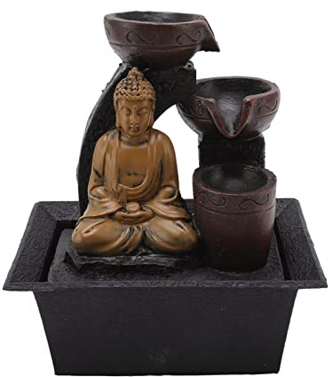 lvifloae Fuente de Mesa Buda Decoración de Agua Cascada de Resina sintética con Luces para decoración de Escritorio de Oficina en casa Enchufe de EE. UU. 110 V