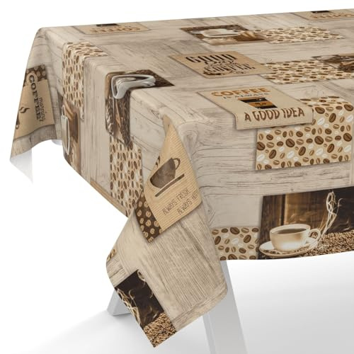 ANRO Wachstuchtischdecke Wachstischdecke Wachstuch Tischdecke abwaschbar Gartentischdecke Coffee 180x140cm Schnittkante