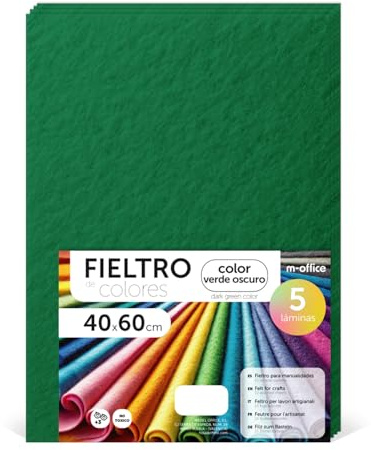m-office Fieltro para Manualidades, Fieltro de Colores, Suave y Flexible, Material para Costura, Telas Patchwork, Ideal para proyectos DIY, artesanía o decoración, 40x60cm (verde oscuro, 5 uds)