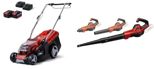 Einhell Tondeuse à Gazon sans Fil GE-CM 36/36 Li (Power X-Change, Moteur sans Charbon,Hauteur de Coupe à 6 Positions, avec 2 Batteries 4 Ah + 2 chargeurs) + Souffleur sans Fil GE-UB 18/250 Li E