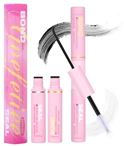Lash Bond and Seal, Cluster Eyelash Glue for DIY Eyelash Extensions, 72H Hold, Waterproof Sensitive Eyes Friendly by GVEFETIEE (Black Bond+Clear Seal )