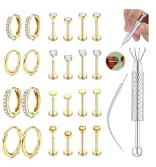 CASSIECA 12 Pares Pendientes Mujer Piercing Oreja Acero Quirurgico Pendientes Dorados Pendiente Aro Piercing Helix Tragus Cartílago Múltiples Piercings Hipoalergenicos para Mujer Hombre