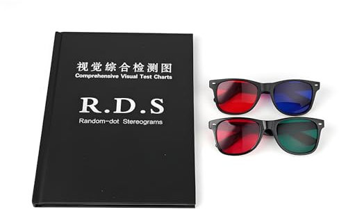 LBMED Carte Test Complète Vision Stéréoscopique, Livret Testvision Stéréoscopique Binoculaire avec 2paires Lunettes Test,utilisé pour L'amblyopie,Test Vision des Couleurs À 3niveaux Fonction Visuelle