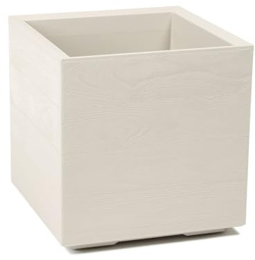 LAMELA Pflanzkübel mit Rollen 40 cm, 36L – Blumentopf aus Kunststoff in Holzoptik – Übertopf mit Wasserablauf – Modern für Innen & Außen - Wetterfest & Pflegeleicht, Beige