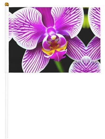 Kleine Mini-Handflagge mit Orchideen-Blume für Sportspiele und Festivals, Dekoration, Parade, Flagge, 14 x 20,8 cm