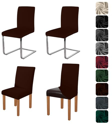 Elastische Stuhlhussen 4er Set Stuhlbezug Stretch Hussen (Kaffeefarbe) | Abnehmbarer Waschbarer Stuhlbezüge Stühle Schutz für Esszimmer Küche Restaurant Hotel Bankett Hochzeit