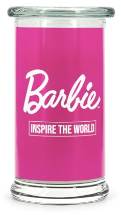 Candela profumata Barbie™, Inspire The World, profumo floreale, vetro, cera di soia, 18,1 x 9,9 cm, regalo per fan, rosa