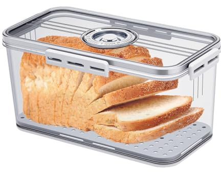 Eldvin Bread Bin Airtight Bread Bins for Kitchen Counter Containers Bread Box Storage Time Recording with Lid Air Valve for Homemade Bread Toast Bagel Donut And Cookies Sandwich (Grey)