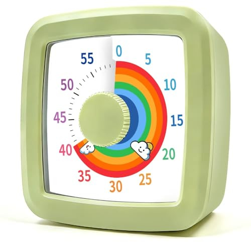MEPHILIMIA Temporizador visual verde de 60 minutos de cuenta atrás, temporizador de escritorio, herramientas de gestión del tiempo para niños, con funcionamiento silencioso, temporizador Pomodoro para