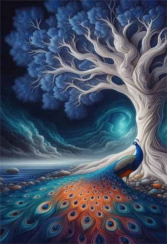 Puzzle 1200 Pieces Arbre de Vie Paon, Jeux éducatif Défi Jouets Puzzles Classiques, Parfaitement Emboîtable Lettres au Dos, pour Vous Faciliter Le Travail pour Hommes Femmes Plus âgés 75 x 50 cm