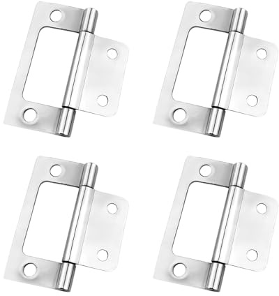 4Pcs Flush Hinges, 2 Inch Stainless Steel Flush Door Hinges, Silver Bifold Cabinet Hinges for Window Cupboards Dresser Wardrobes Shed DIY Wood Projects and Furniture Fittings