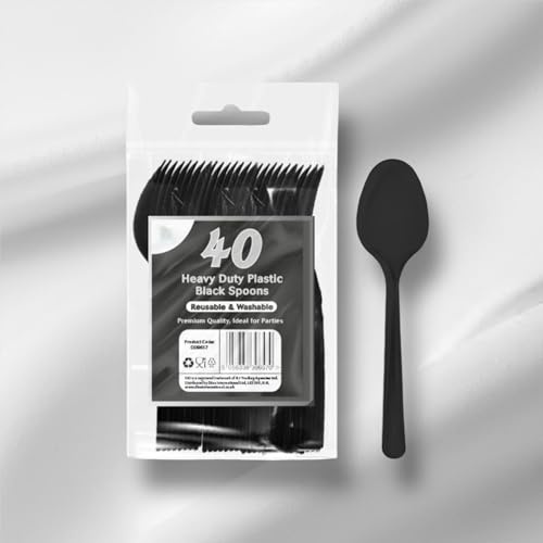 Party2u ® Black Reusable Washable Spoons comercial Grade Heavy Duty New Improve Quality Spoon Pack of 40