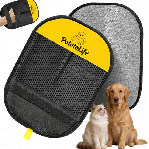 PotatoLife Pet Hair Removal Mitt, Upgraded Reusable Electrostatic Washable Fur Remover for Dogs Cats, Grooming Mitt for Couch, Sofa, Furniture, Carpet, Clothing and Car Seat, Small, 1PCS