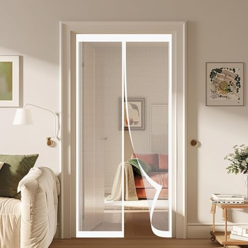 Tenda Zanzariera 80 x 120 cm Facile da Installare, Chiusura Automatica, Mantiene L'Aria Fresca, Maglia Fine, Anti Insetti Tende Zanzariere per Porte, Finestra, Bianco