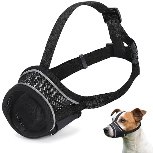 ROVENLIFEGO Dog Muzzle for Small Medium | Adjustable, Soft Breathable Nylon Mesh, Prevent Biting Barking Chewing Licking, Reflective Safety, For Walking Training