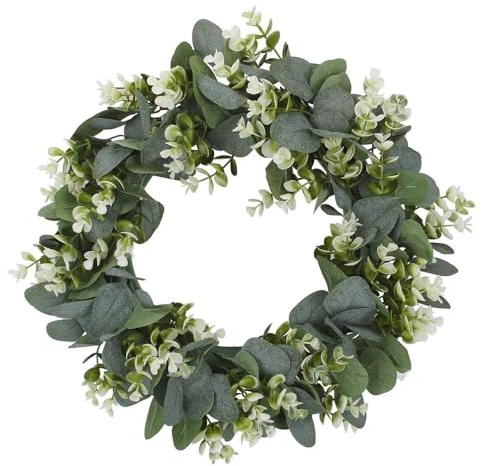 Lecreatekit Künstlicher Eukalyptus-Kranz, 30 cm, künstliche Seiden-Formschnitt-Girlande zum Aufhängen an der Haustür, realistische grüne Dekoration für Hochzeit, Haus, Garten, Innen- und Außenbereich