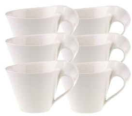Villeroy & Boch 10-2484-1210 NewWave Caffè Café au Lait Obertasse/Moderne Kaffeetasse, 0,4 L, Porzellan, Weiß, 39 x 28 x 12.3 cm, 6 Einheiten