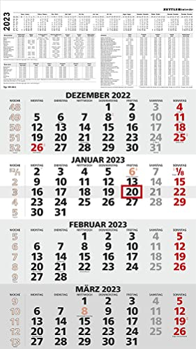 Zettler 959-0011 Wand-,Wandkalender Auslagen-Display und Bastelkalender 4-Monats-Planer rot 4M 1S