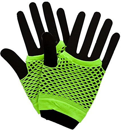 Wicked Costumes 80's Net Gloves - Neon Green Fancy Dress Accessory