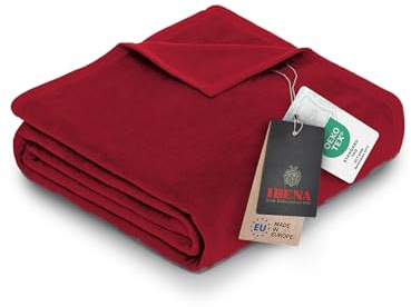 Ibena Porto XXL Decke 180x220 cm – Baumwollmischung weich, warm & waschbar, Tagesdecke rot einfarbig