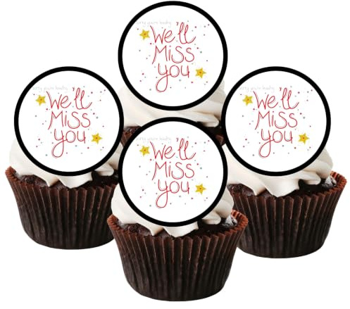 48 We'll Miss You Edible Wafer Paper Mini Cupcake Toppers, Cake Pops, Cookies