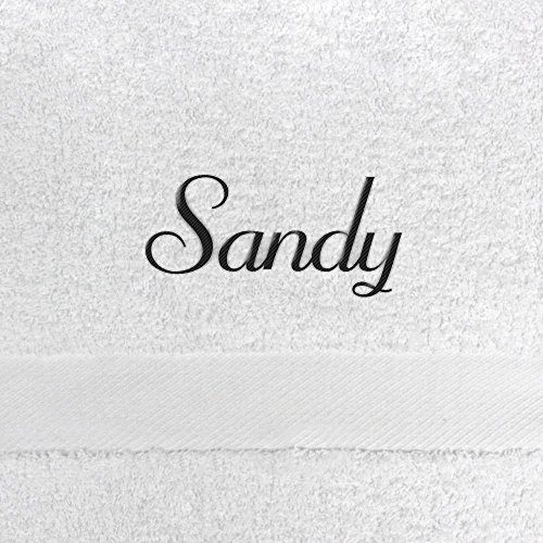Saunahandtuch mit Namen Sandy bestickt, 100x180 cm, weiß, extra flauschige 550 g/qm Baumwolle (100%), Badetuch mit Namen besticken, Saunatuch mit Bestickung