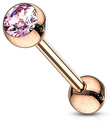 Tapsi´s Coolbodyart® Zungen Piercing Stab Gerade Edelstahl Chirurgenstahl 316L Rose Gold Zirkonia 16mm,Pink