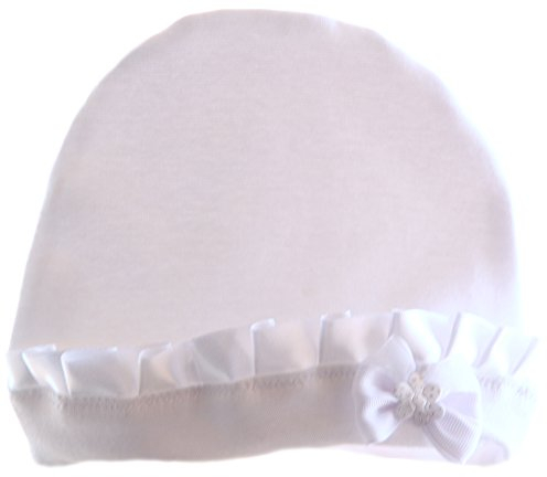 La Bortini Baby Mütze Mützchen Cap Haube mit Rüschen und Schleife Weiß festlich Taufe (48)