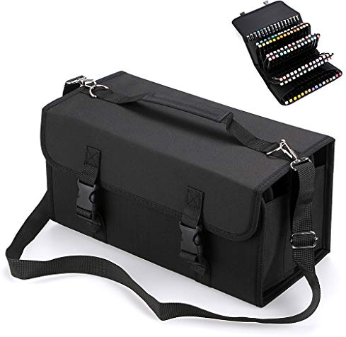 BTSKY 120 Schlitze mehrschichtiges Segeltuch Markierungsfall for Primascolor-Stifte und Copic-Sketch-Stifte, Lippenstift-Organizer, Schwarz