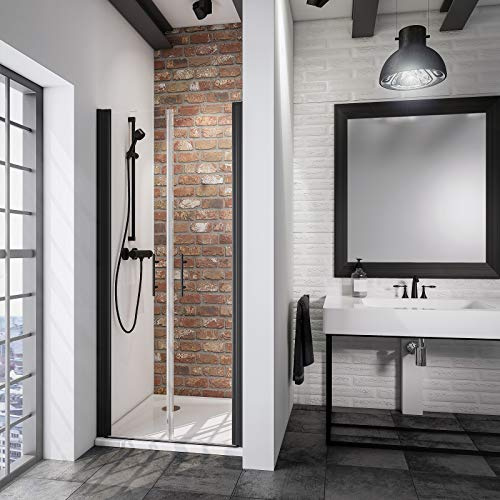 Schulte porte douche niche 90 x 192 cm noir, 2 battants autolevant 5 mm | verre trempé anti-calcaire réglage 87.0-90.6 cm largeur d'accès 76.4 cm