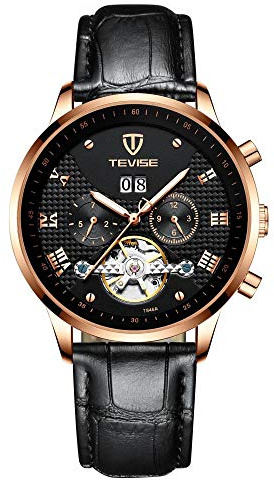 Armbanduhren,Herrenuhr Automatische wasserdichte Mechanische Multifunktionsuhr, Schwarz