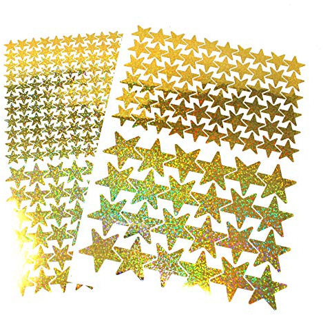 309 Sterne Aufkleber Set Sticker Deko Folie selbstklebend Glitter Hologramm Oilslick Bastelmaterial zum Basteln (Flakes Gold K016)