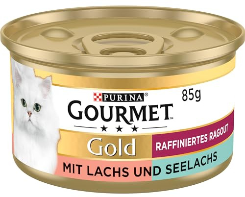 GOURMET Gold Raffiniertes Ragout Duetto, Lachs und Seelachs, 12 x 85g | Katzenfutter nass