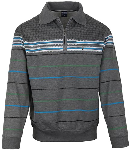 SOUNON Herren Sweatshirt, Polohemd, Pullover mit Hemdkragen, Meliert – Anthrazit (M5), Groesse 4XL