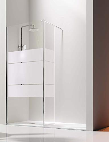 Mampara de Ducha Frontal- 1 Panel Fijo y 1 Puerta Abatible- Cristal de Seguridad de 6/8 mm - Modelo Giro Plata Brillo