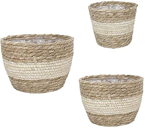 CLQ Pflanzkorb, Blumentopf, Seegras Beige Indoor Outdoor Pflanzenbehälter, 3 Stück Pflanzentopf